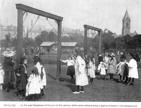 Children playing on the swings, east meadows